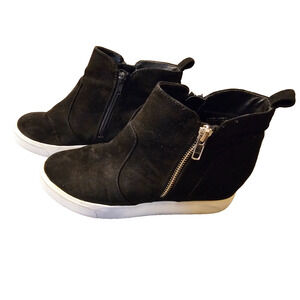 No Call Womens Wedge Black Perforated High Top Sneaker Boot White Sole Size 8.5